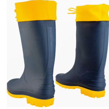 Bota cano médio com forro e com polaina em PVC cor azul/amarelo marca VONDER