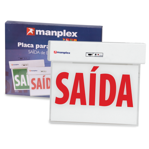 Placa para sinalização saída de emergência LED face dupla Manplex
