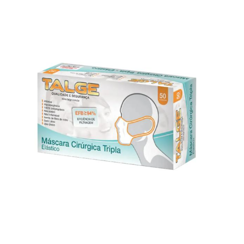 Máscara descartável TNT tripla com elástico caixa 50 unidades TALGE