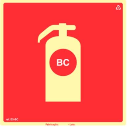 Placa de extintor BC E5bc EX0503 com fotoluminescente de 20X20CM