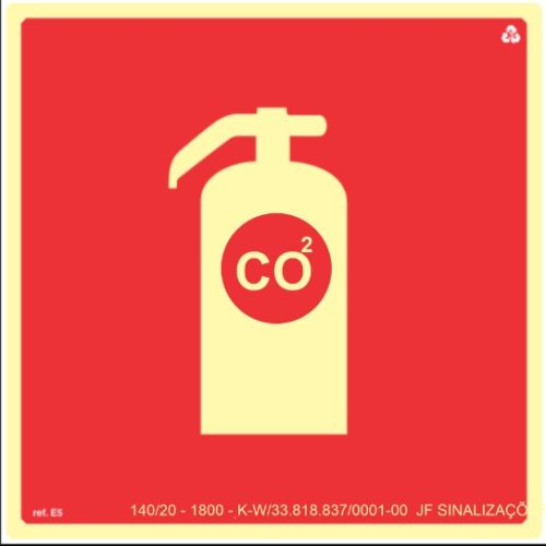 Placa extintor CO2 20X20cm com fotoluminescente