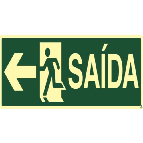Placa fotoluminescente S13A saída boneco seta esquerda 12X24cm IMPREFIX